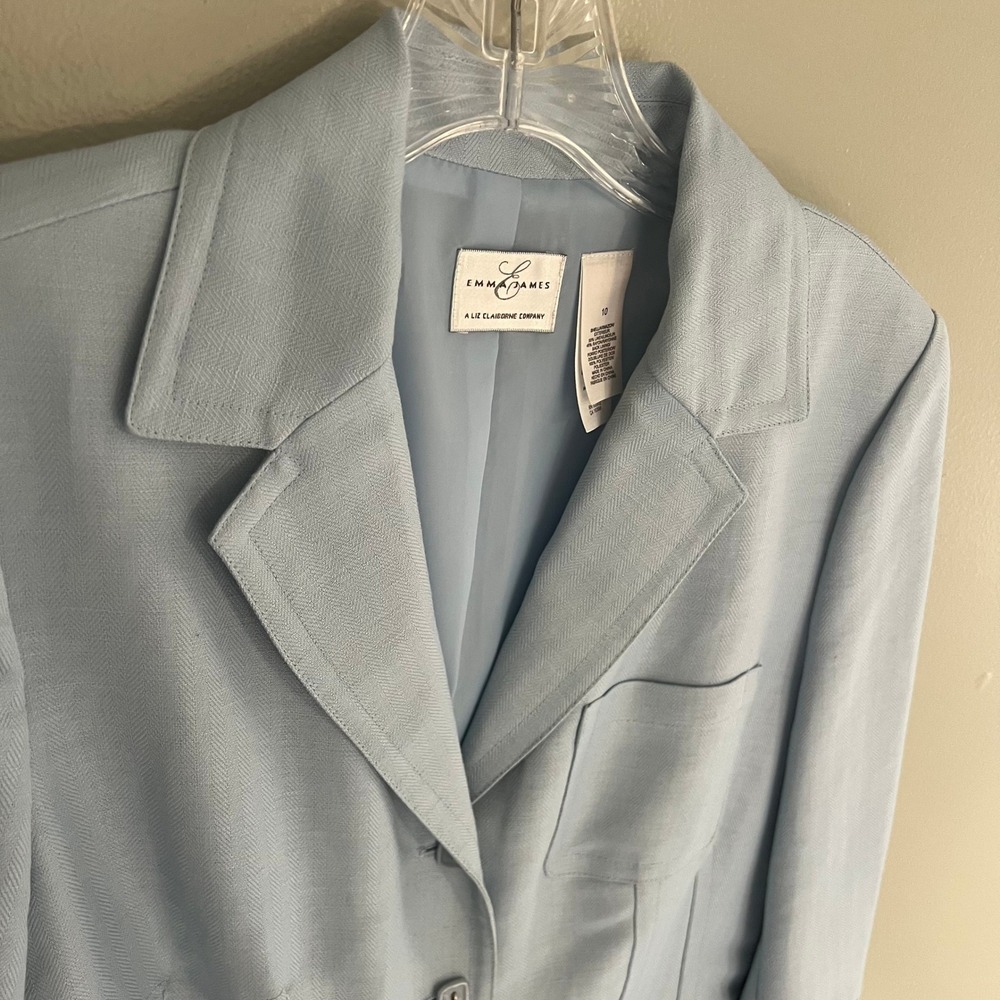 Emma James Liz Claiborne Light Blue Linen Blend Herringbone Blazer Jacket Sz 10 - Picture 3 of 14